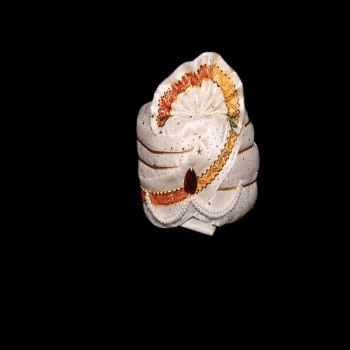 KAVALI Elegant Cream Turban with Golden Embroidery and Pearls view 3