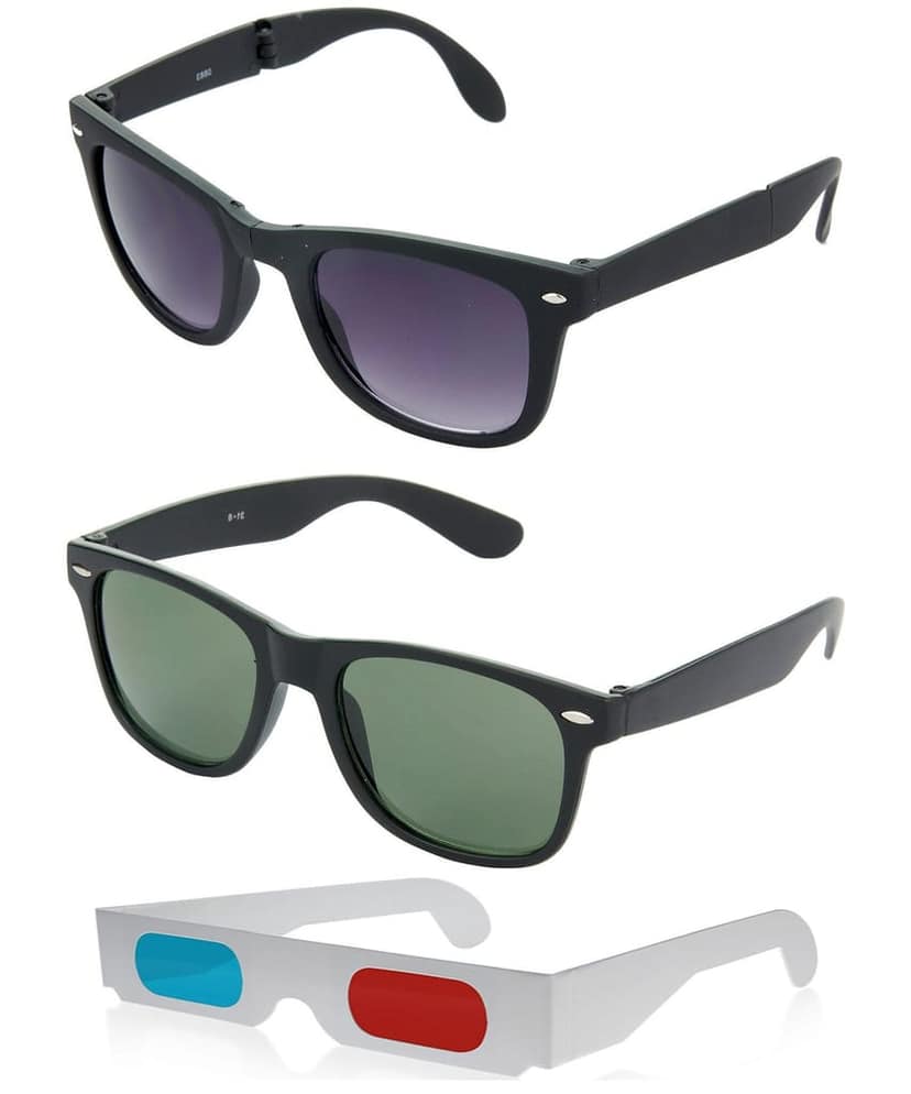 HRINKAR Rectangular Stylish Sunglasses For Men And Women (Grey And Green Lens | Black And Black Frame - HCMB230) With Free Paper 3D Glass