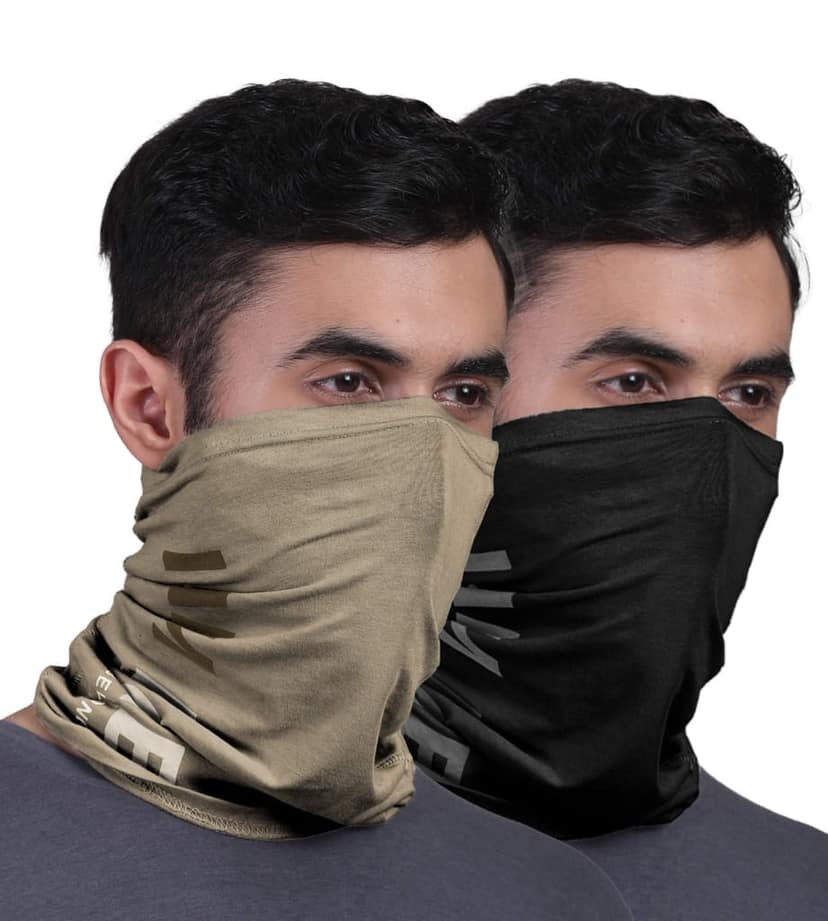 FREECULTR Unisex Bamboo Bandana, Anti Microbial Super Soft & Comfort Fit, Breathable Multipurpose Headband, Face Mask for Dust Protection and Sun - Printed Pack of 2-Beach Sand,Black