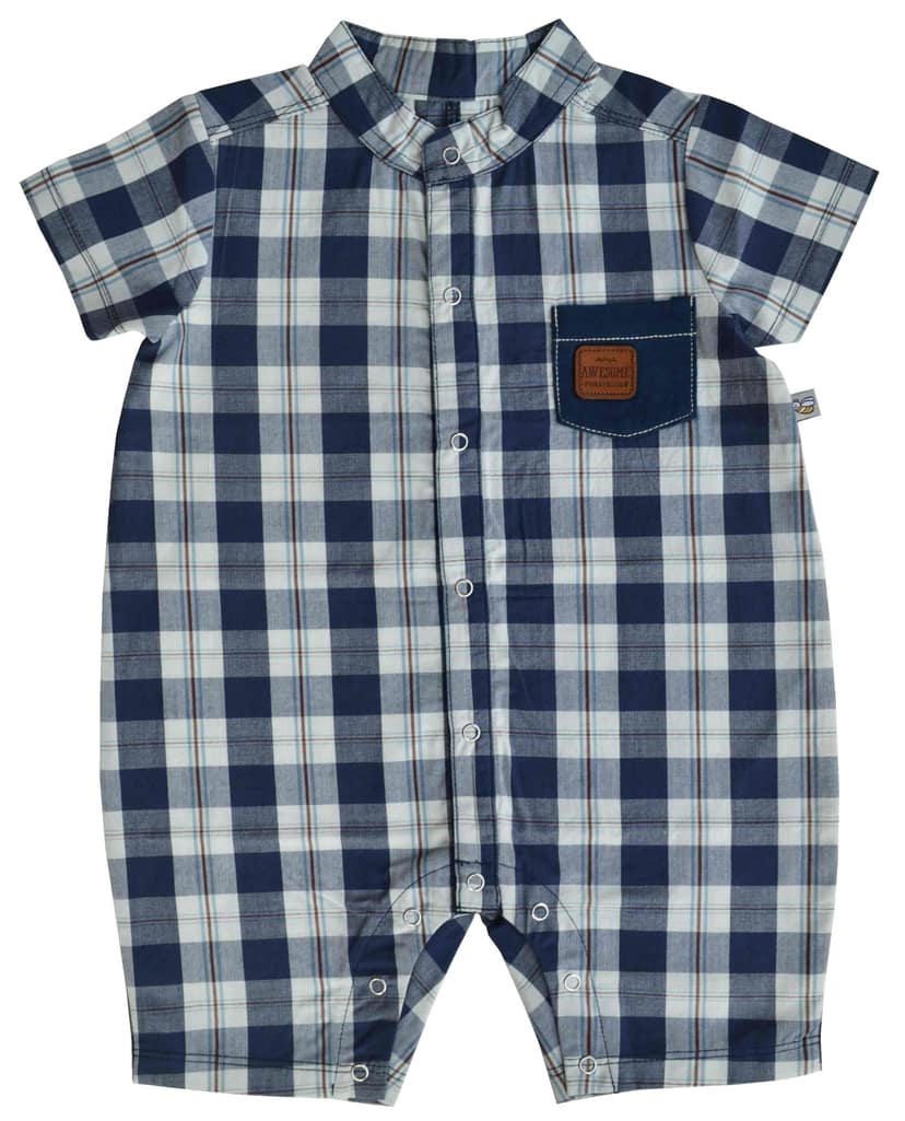 Baby Boy's Short Romper with Collar,Color-Blue Checks