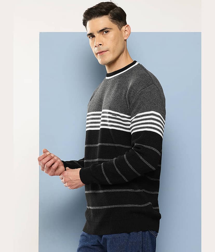 Aarika Woollen Round Neck Men's Full Sleeves Pullover Sweater - Grey ( Pack of 1 )