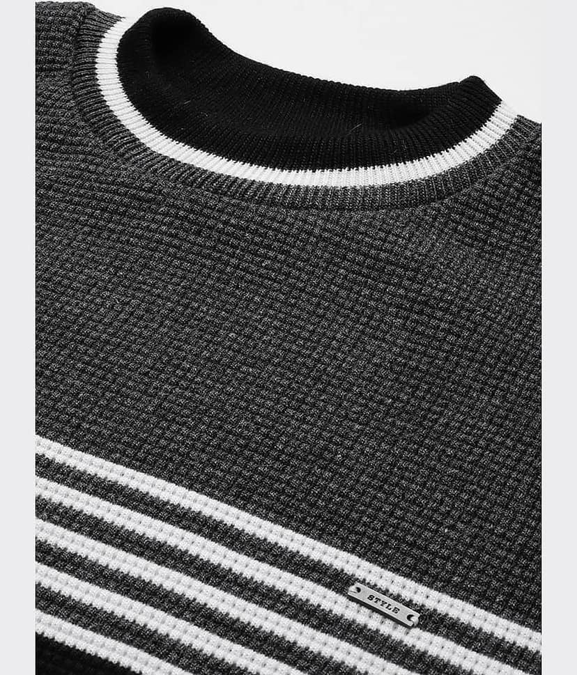 Aarika Woollen Round Neck Men's Full Sleeves Pullover Sweater - Grey ( Pack of 1 ) view 2