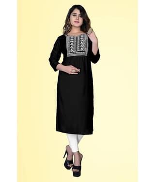 haya fashion - Black Rayon Women's Straight Kurti ( Pack of 1 )