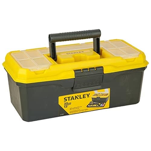 STANLEY 1-71-948 13'' Organized Maestro Heavy-Duty Portable Plastic Essential Toolbox With Clear Top Lid & Removable Tray Compartment For Easy & Convenient Storage,1 Year Warranty,YELLOW,32x13.5x15 cm view 2