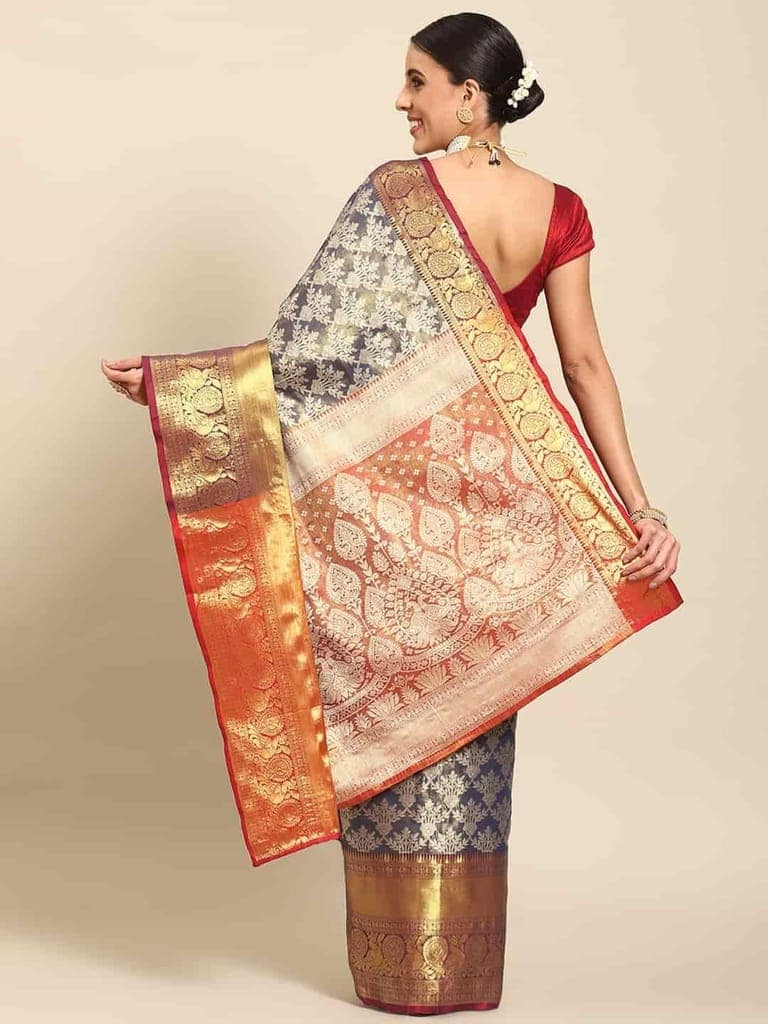 Women's Brocade Soft Silk Zari Woven Saree With Unstiched Blouse Piece view 2