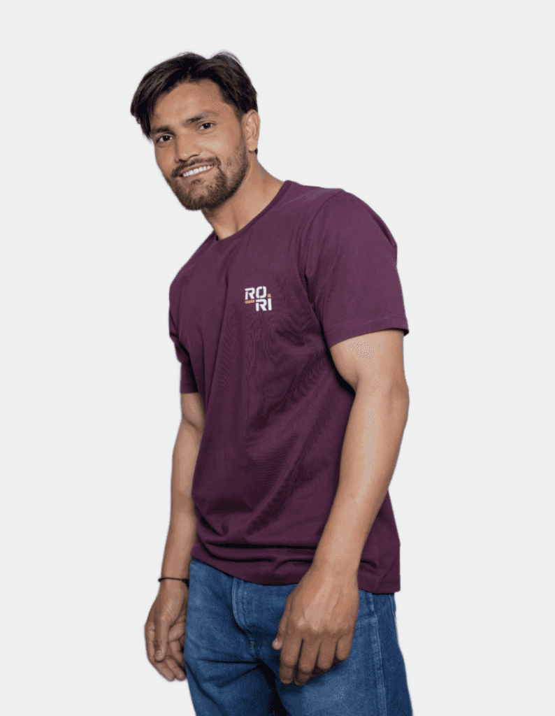 Premium Cotton Men's Classic Series Round Neck Half Sleeve T-Shirt by Rori | Solid Color | Made in India view 4