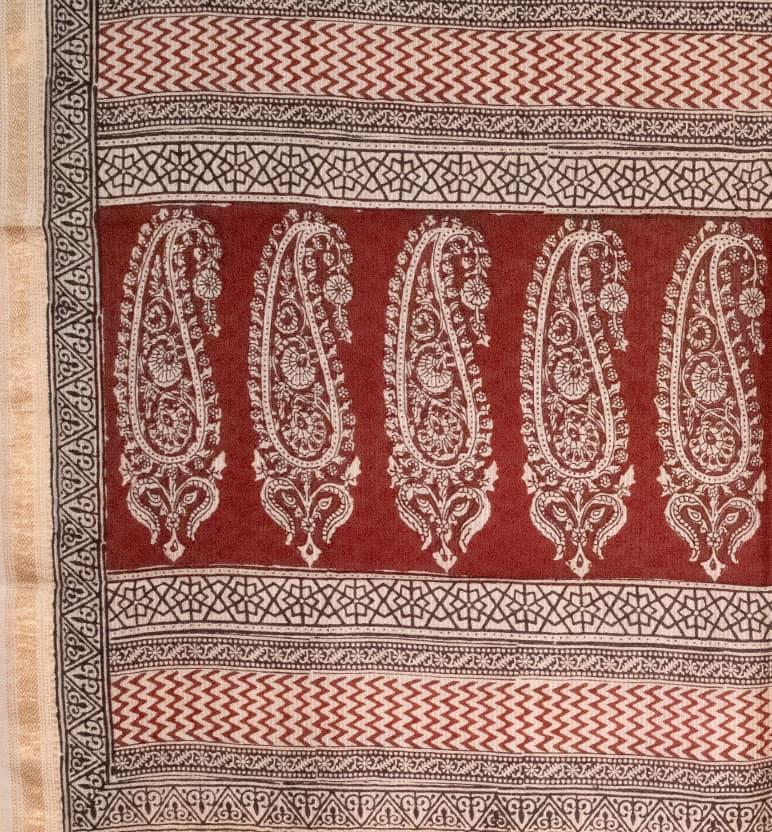 Bagh Print Maheshwari Cotton-Silk Saree – Hand Block Printed view 3