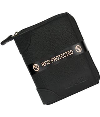 Hide&Sleek RFID Protected Black Genuine Leather Card Holder Zipper Clouser