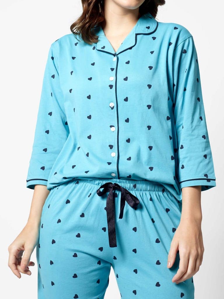 Zeyo Women Green Heart print Stylish Night suit set view 2