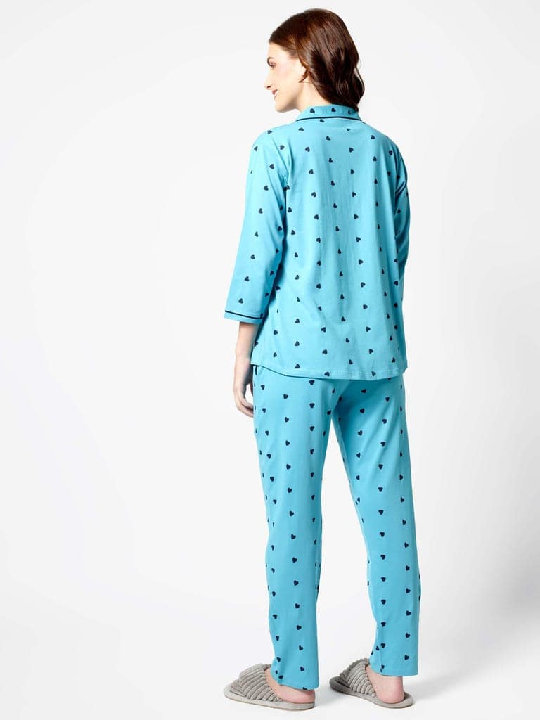 Zeyo Women Green Heart print Stylish Night suit set view 4