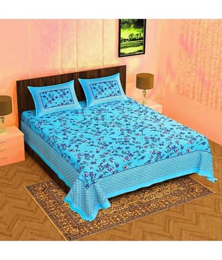 Cosito Cotton 1 Double Bedsheet with 2 Pillow Covers ( Blue )