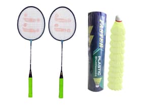 JJ Jonex Polypropylene Faster Sunny Badminton 2 Rackets and 10 Shuttles Box with Full Cover, Multicolor