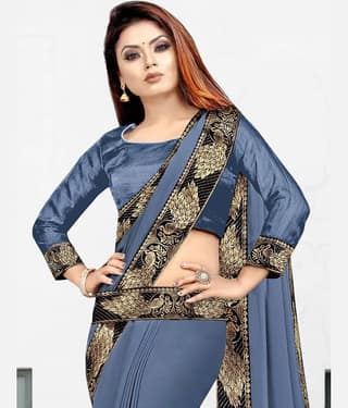 WXW Fashion Lycra Embroidered Regular Saree With Unstitched Blouse Piece ( Brown )