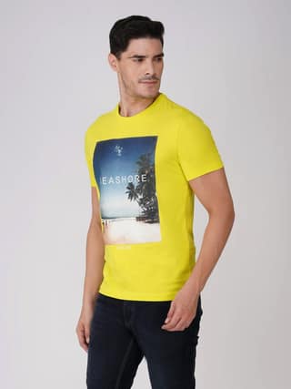 Men’s Graphic Print Round Neck Cotton T-Shirt-Light Green