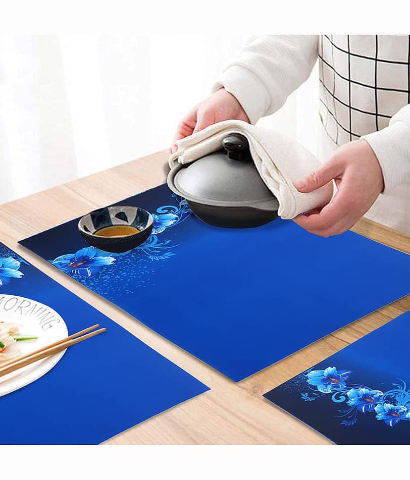 PVC Floral Rectangle Table Mats (45 cm x 30 cm) Pack of 6 - Brown view 2