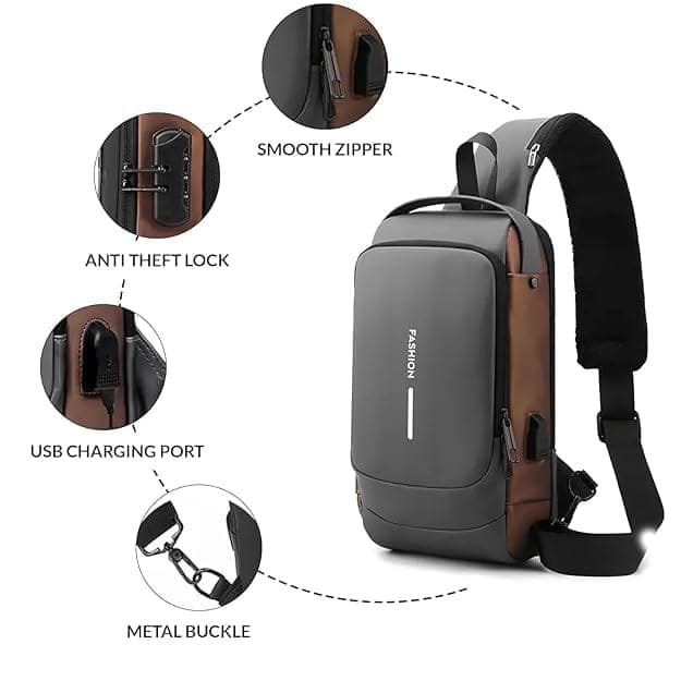 Slim Anti-Theft Crossbody Backpack for Men – Waterproof Sling Bag with USB Charging Port, Compact Travel Chest Bag view 5