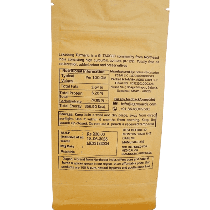 Xagori Lakadong Turmeric Powder From Meghalaya 120 g | High Curcumin (8-12%) Pure Organic Haldi Powder | No Adulteration Zero Added Colour | For Cooking, Face Care And Smoothies view 2