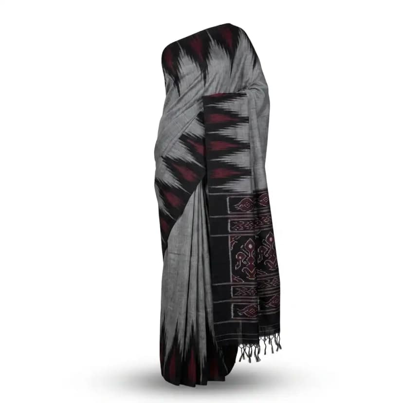 Sambalpuri Gray Ikat Heritage Handloom Saree