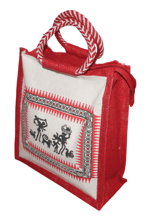Red Jute Handbag with Tribal Art view 2
