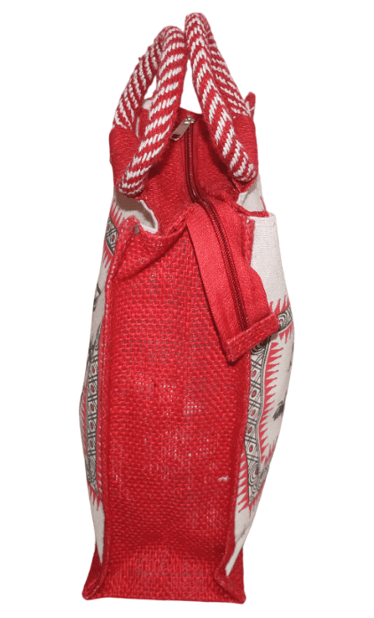 Red Jute Handbag with Tribal Art view 3