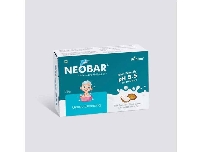 Brinton NEOBAR Baby Soap with pH 5.5 | Enriched with Vitamin E Shea Butter Milk Protein Olive Oil Almond Oil | Intense Hydration and Moisturization - Pack of 2