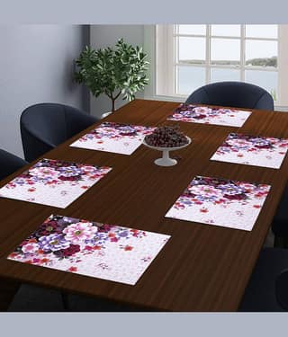 PVC Floral Rectangle Table Mats (44 cm x 29 cm) Pack of 6 - Pink