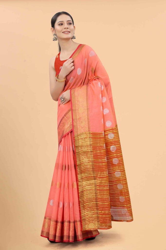 Women's Pure Cotton Woven Saree With Unstiched Blouse Piece view 3