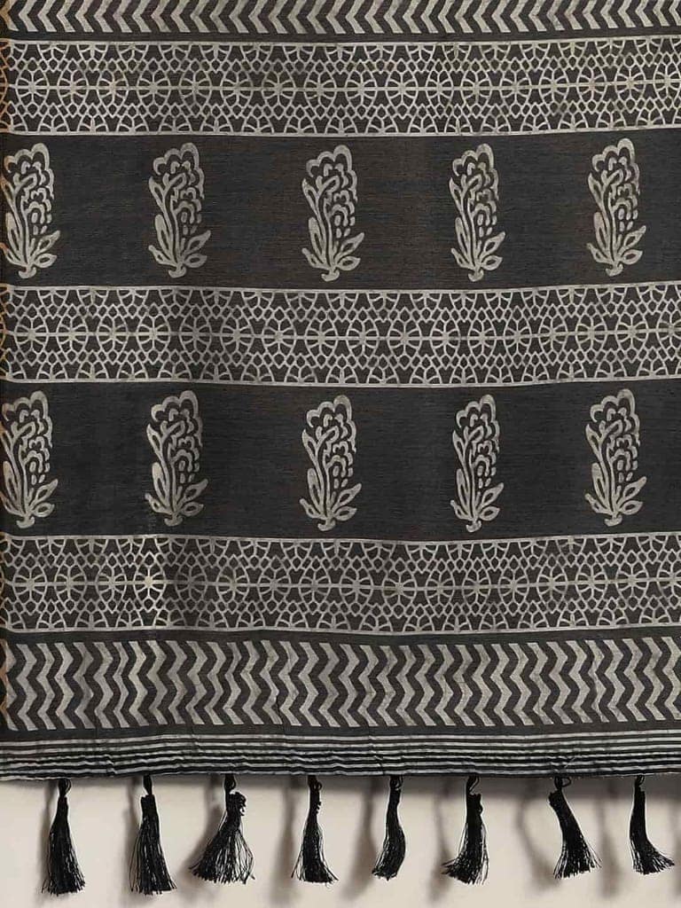 Women's Pure Cotton block print saree with unstiched blouse piece view 4