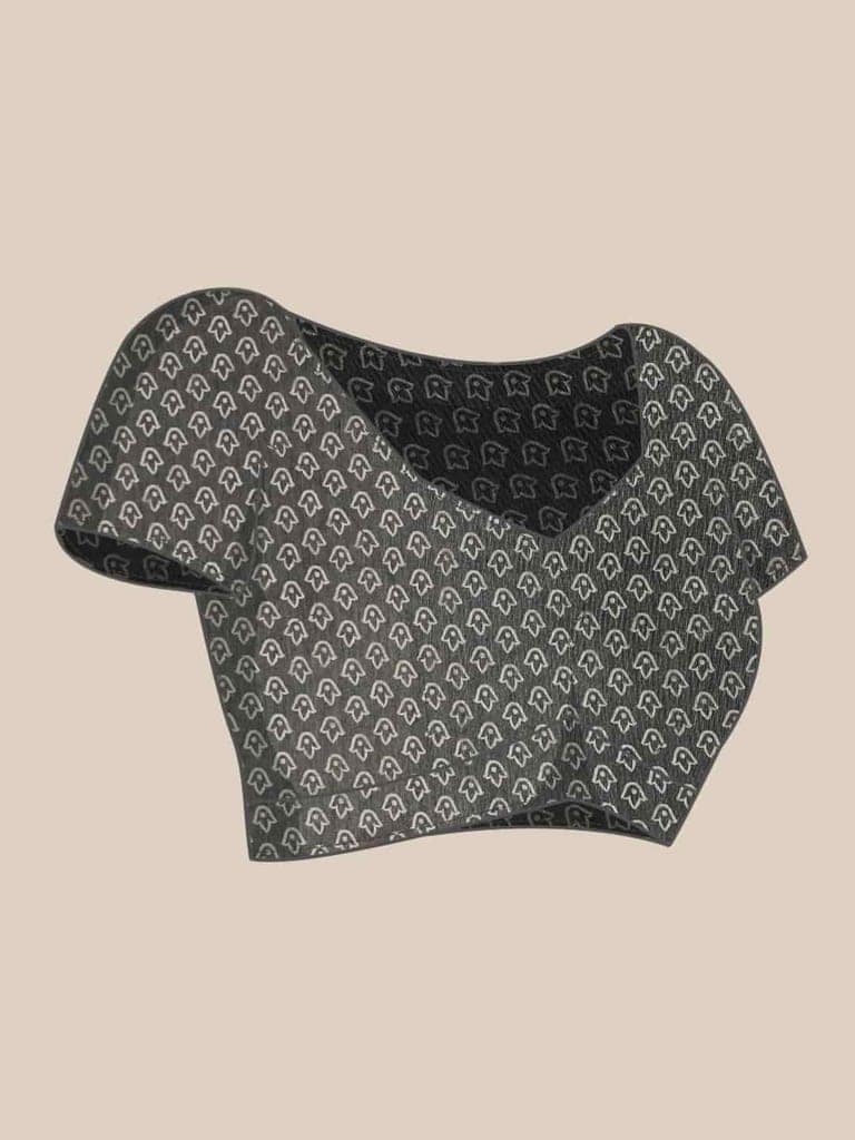 Women's Pure Cotton block print saree with unstiched blouse piece view 6