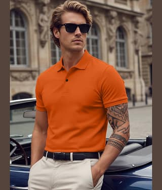 Leotude Men Cotton Blend Regular Fit Solid Polo T Shirt ( Orange )