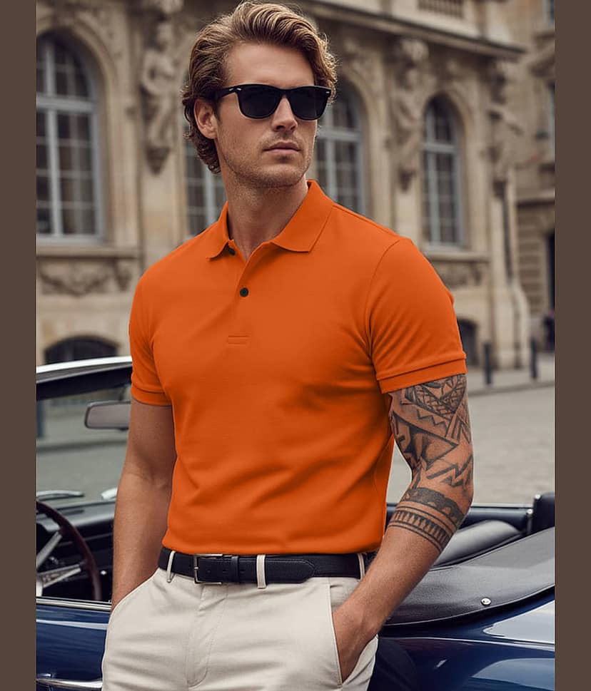 Leotude Men Cotton Blend Regular Fit Solid Polo T Shirt ( Orange )