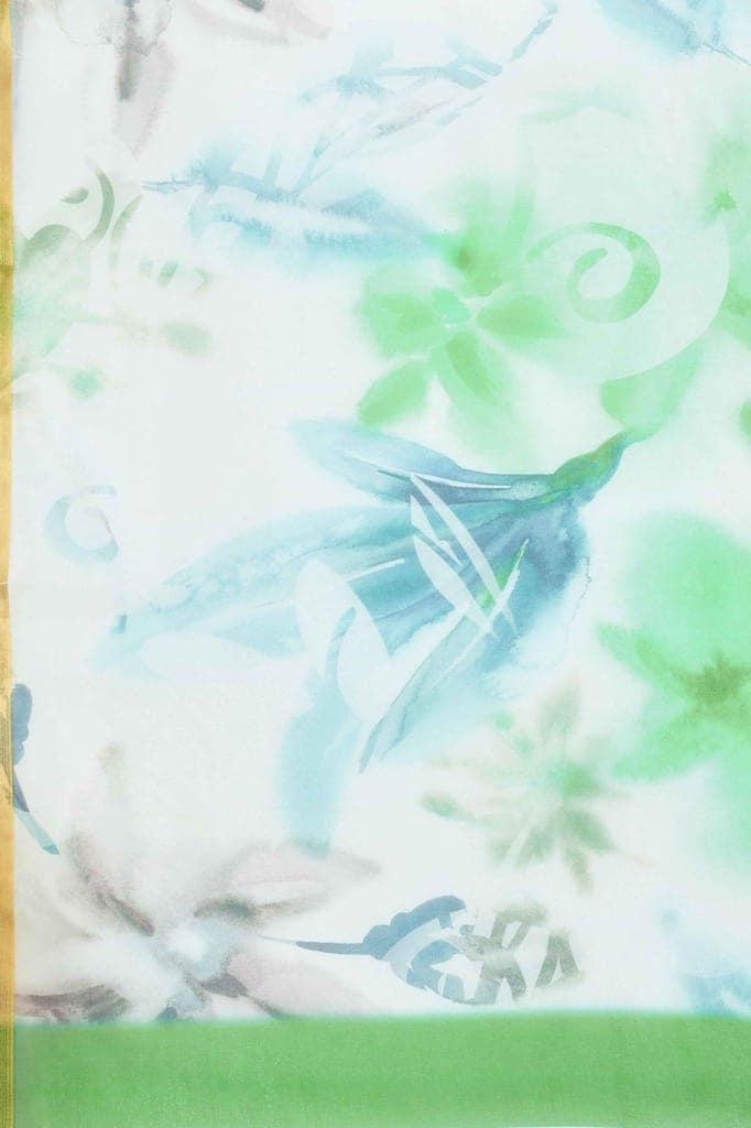Green Organza Digital Printed Saree with Zari Border view 5