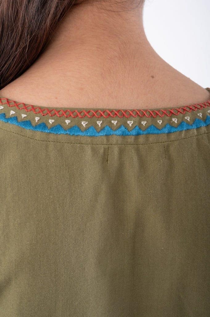 Shifrah Soof Embroidered Olive Half Sleeve Blouse view 6