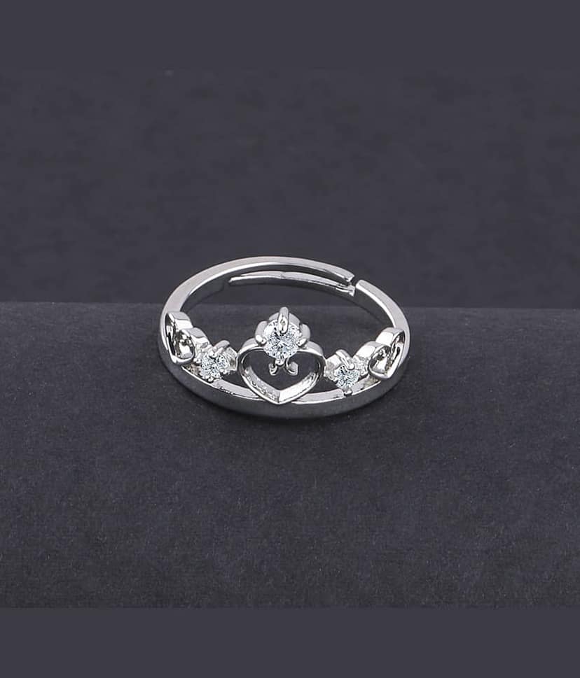 Silver Plated Stylish Solitaire Adjustable Ring For women Girls view 2