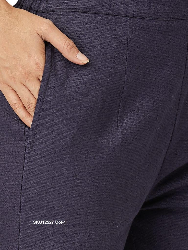 Stylish Blue Cotton Trousers for Women with Button Detail view 8