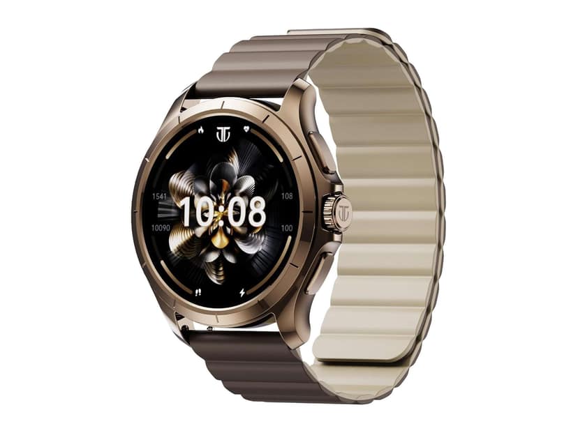 Titan Evoke 2.0, 1.32" AMOLED Display Smart Watch with AOD,1000 Nits, Functional Crown, Magnetic Strap, Metal Body,Fast Charge,24/7 Health Suite - Rose Gold & Brown