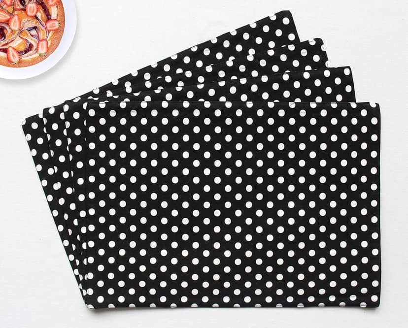 Airwill, Cotton Polka Pattern Dining Table Placemats, 33x48cms (Black) - Pack of 4 pcs view 2