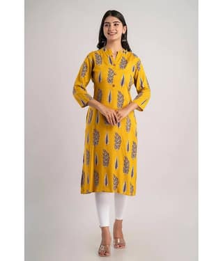 MAUKA - Yellow Rayon Women's Straight Kurti ( Pack of 1 )