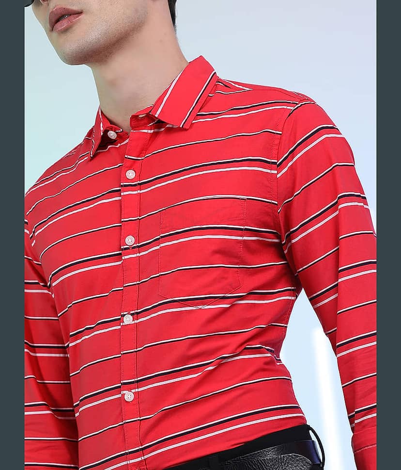 Ketch 100% Cotton Regular Fit Striped Full Sleeves Men's Casual Shirt - Coral ( Pack of 1 ) view 2