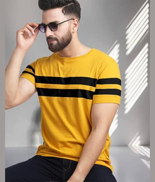 AOOSH Cotton Blend Regular Fit Colorblock Half Sleeves Men's Round T-Shirt - Black ( Pack of 1 )