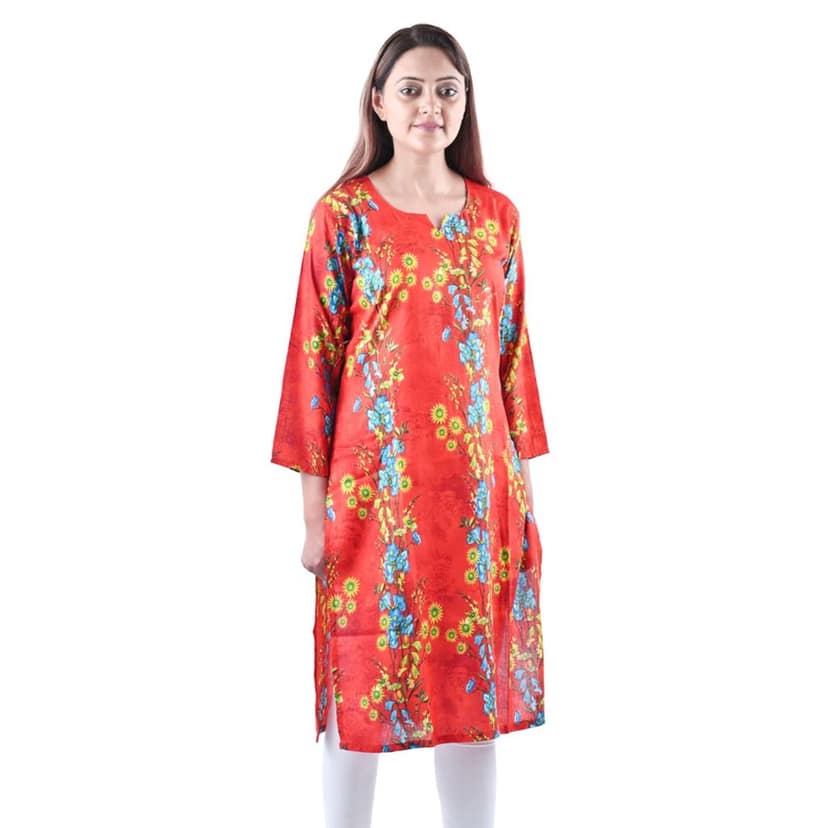 Rayon Fabric Red Printed Stylish New design Kurti Women's view 2