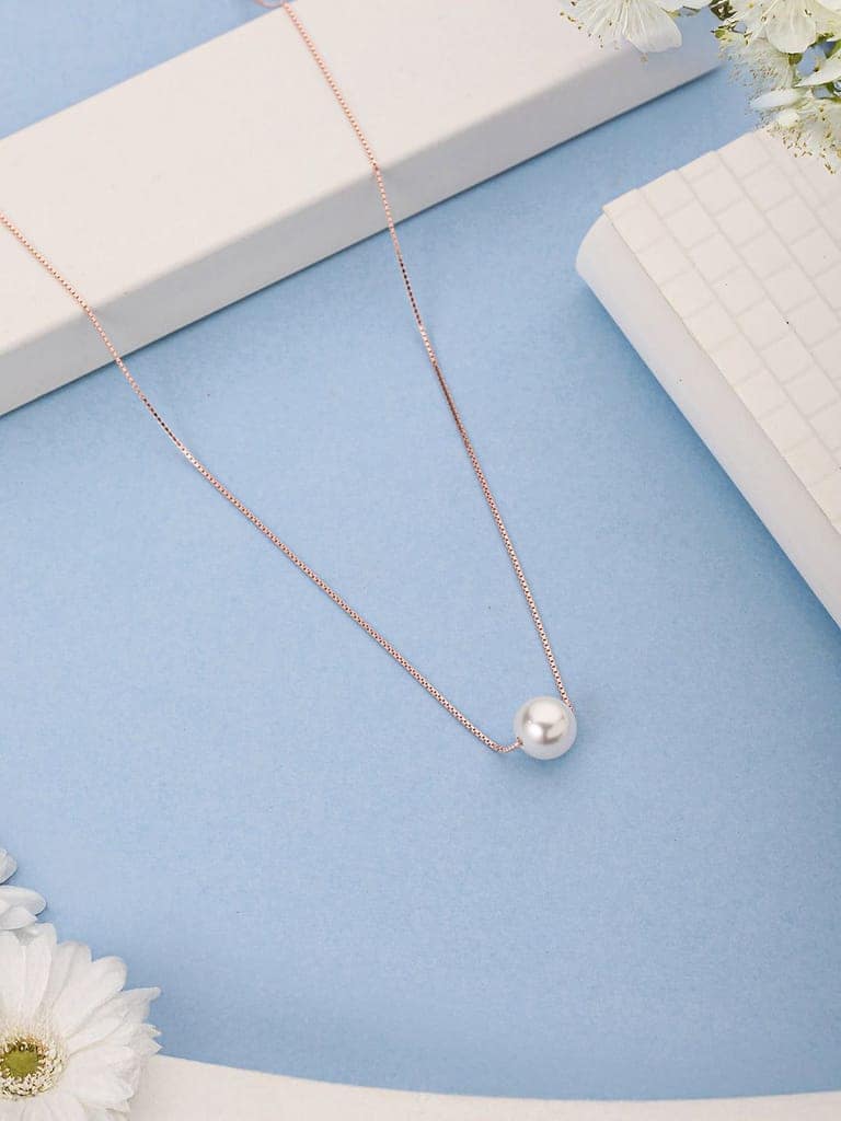 925 Sterling Silver Rose Gold Pearl Beaded Minimal Delicate Necklace & Chain