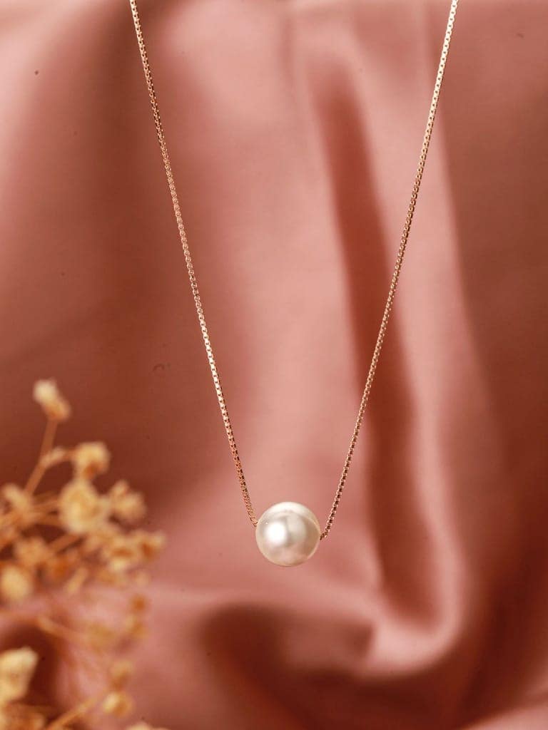 925 Sterling Silver Rose Gold Pearl Beaded Minimal Delicate Necklace & Chain view 9