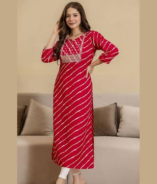 Kapadia Women Viscose Rayon Embroidered Straight Kurti ( Red )