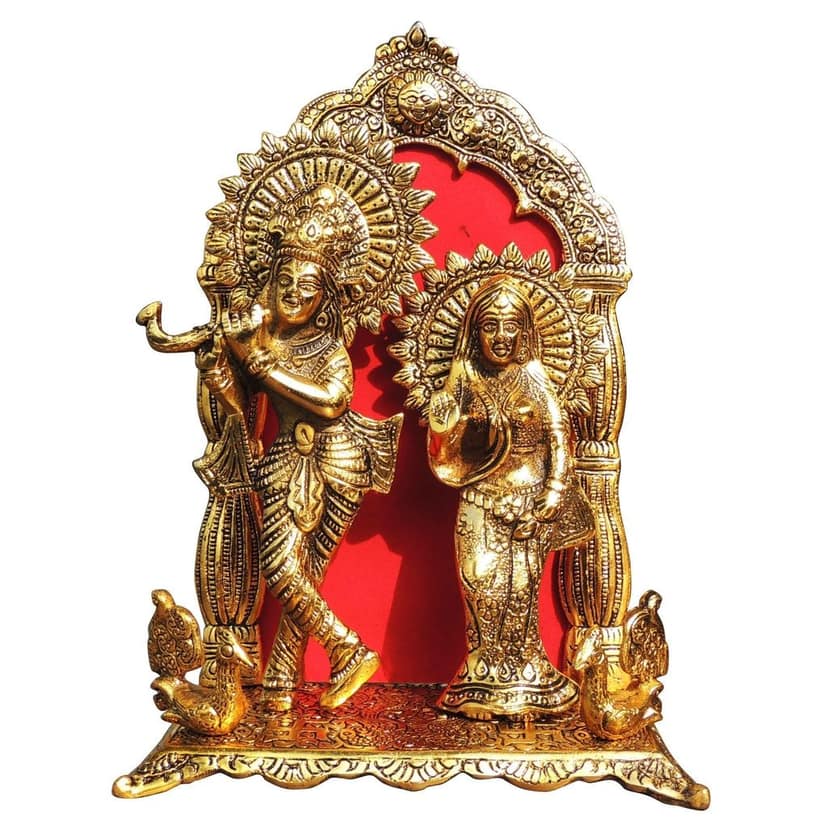 Aluminium Radha Krishna Idol With Umbrella ? Decorative God Statue, Height : 11.7 Inch (ASMAS360 G) view 2