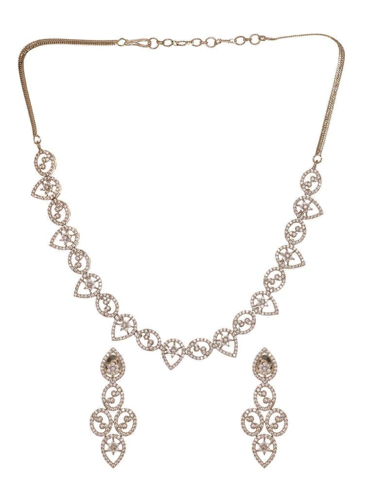 Silver white Rhodium AD Studded Statement Minimal Necklace Jewellery Set view 2
