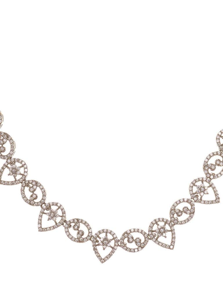 Silver white Rhodium AD Studded Statement Minimal Necklace Jewellery Set view 3