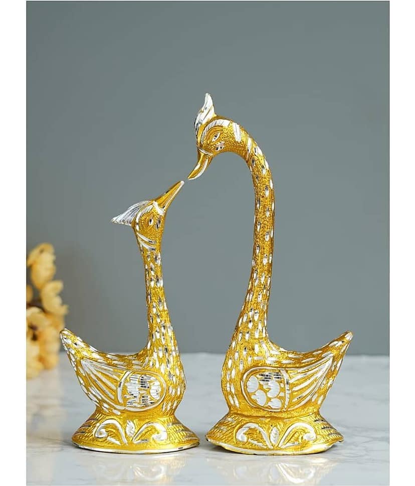 eCraftIndia Golden Kissing Swan Couple Handcrafted Decorative Figurine Showpieces view 2