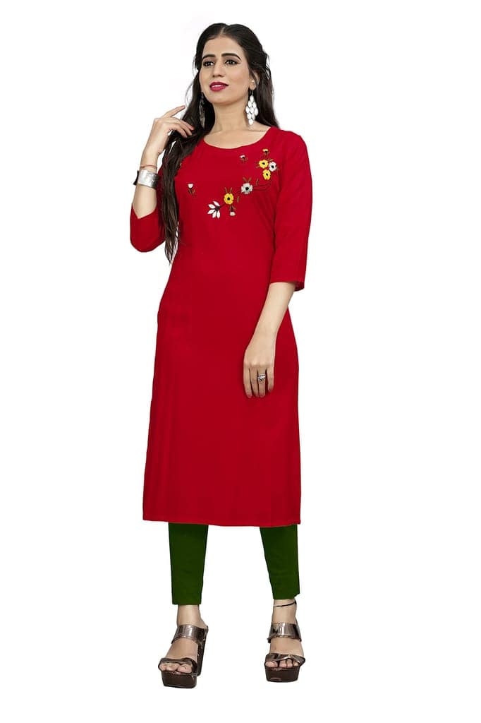STYLEOO Combo Rayon Three-Fourth Sleeve A-Line Kurti for Women (Grey & RED) (M, L, XL, XXL) view 3