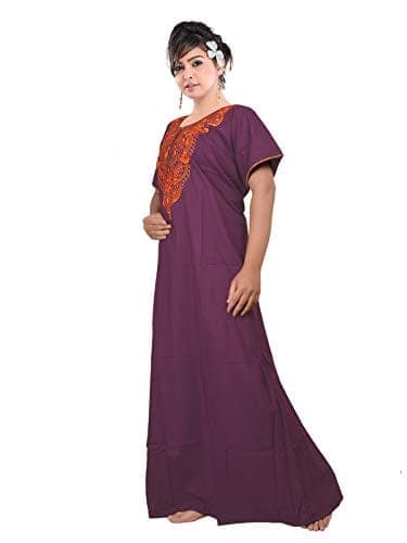 VALENCIA SLEEPWEAR lissybissy Cotton Resham Embroidery Nighty Night Gown Maxi for Women A line (X-Large, Light Purple) view 3